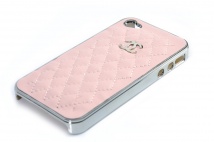 Накладка для iPhone 4 и iPhone 4s Chanel розовая с вставкой из кожи