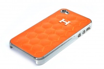 Накладка для iPhone 4 и iPhone 4s Hermes оранжевая с вставкой из кожи