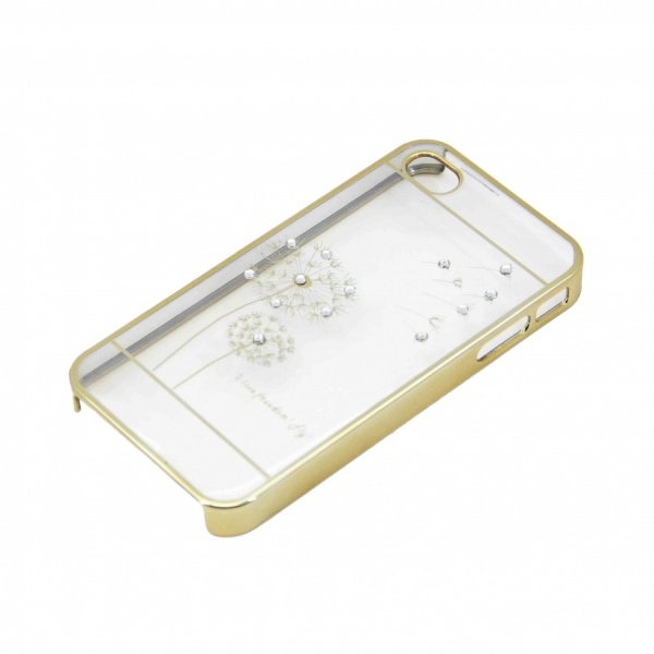 Пластиковый чехол для iPhone 4 и iPhone 4 золотой со стразами