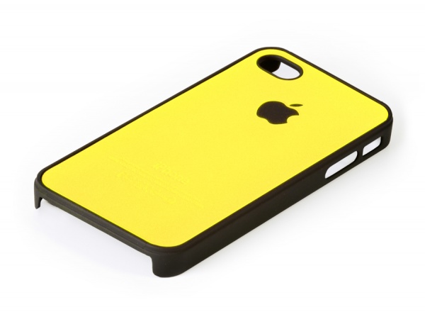 Накладка для iPhone 4 и iPhone 4s желтая с черным яблоком