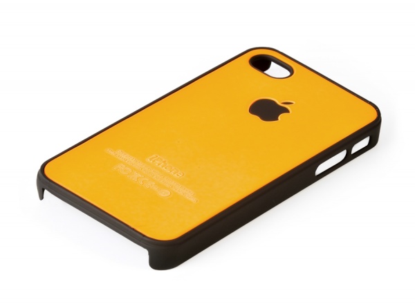 Накладка для iPhone 4 и iPhone 4s оранжевая с черным яблоком