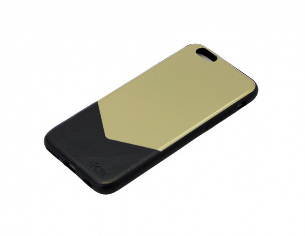 Силиконовый чехол для iPhone 6 со вставками металла и кожи. Золото и черный
